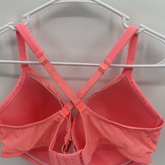 Victoria's Secret Salmon Pink Lace Sparkle Body by Victoria Lined Demi 38DD - Picture 8 of 8